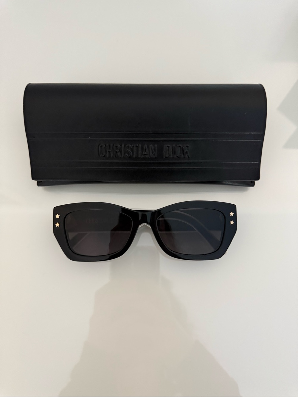 Dior Black Cat-Eye Sunglasses with Gold Star Accents